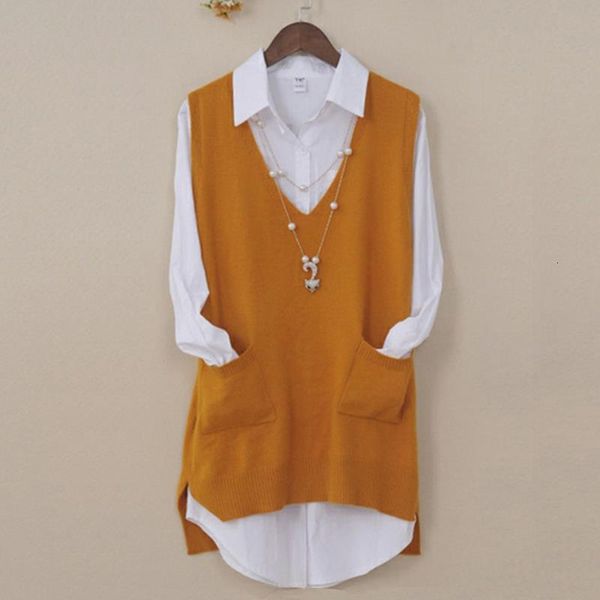 women cashmere knitted vest female v neck waistcoat side split pullover with pockets women loose sleeveless sweater vest, White;black
women cashmere knitted vest female v neck waistcoat side split pullover with pockets women loose sleeveless sweater vest, White;black