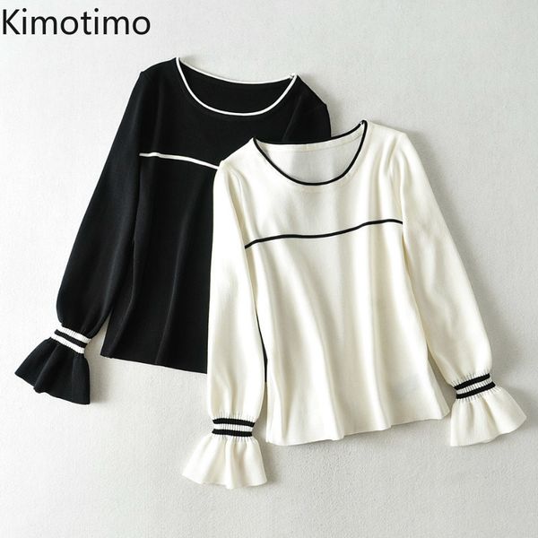 kimotimo women sweater o-neck long flare sleeve striped pullovers knitted jumper elegant office lady fashion women sweater, White;black
kimotimo women sweater o-neck long flare sleeve striped pullovers knitted jumper elegant office lady fashion women sweater, White;black