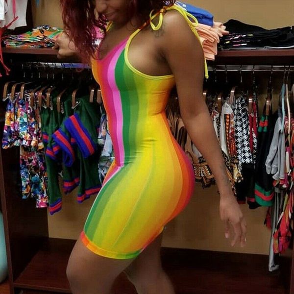 women fashion mini dress strappy ladies bandage rainbow color stripe skinny dress clubwear, Black;gray
women fashion mini dress strappy ladies bandage rainbow color stripe skinny dress clubwear, Black;gray