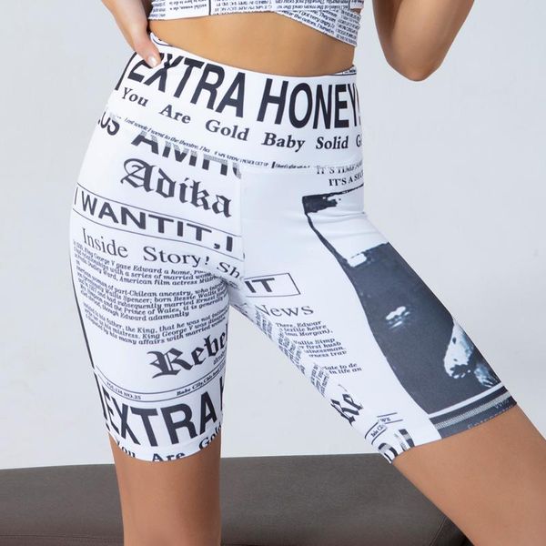 women sport shorts newspaper printing 7361 quick dry stretchy short pants trousers, White;black
women sport shorts newspaper printing 7361 quick dry stretchy short pants trousers, White;black