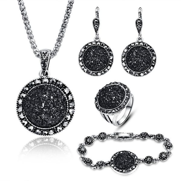 minhin wholesale retro jewelry sets for women antique black crystal round stone pendant statement jewelry sers, Silver
minhin wholesale retro jewelry sets for women antique black crystal round stone pendant statement jewelry sers, Silver