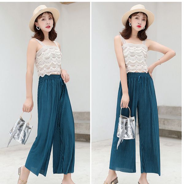 women's pants & capris pleated fashion long loose, Black;white