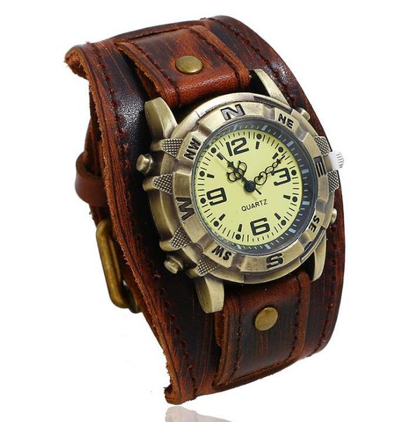 hip hop punk cowhide leather quartz watch bracelet men wristwatch electronic watches retro gift, Slivery;brown
hip hop punk cowhide leather quartz watch bracelet men wristwatch electronic watches retro gift, Slivery;brown