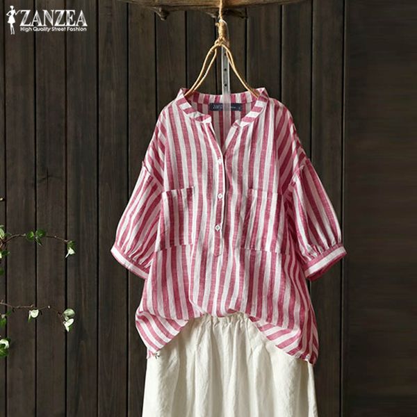 women's blouses & shirts zanzea 2021 summer striped tee linen blouse vintage button down chemise female puff sleeve blusas casual tunic, White
women's blouses & shirts zanzea 2021 summer striped tee linen blouse vintage button down chemise female puff sleeve blusas casual tunic, White