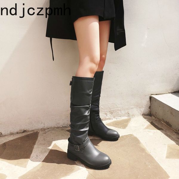 boots women's the autumn and winter belt buckle round head zipper low-heeled high tube shoes plus size 33-46, Black
boots women's the autumn and winter belt buckle round head zipper low-heeled high tube shoes plus size 33-46, Black