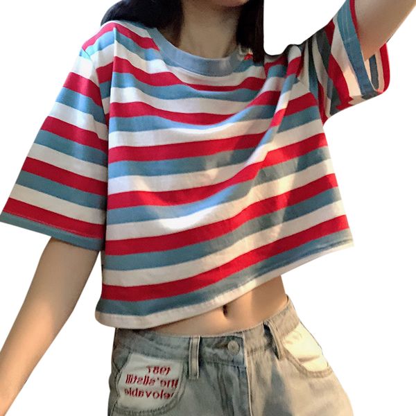 women's t-shirt t-shirts japanese kawaii ladies clothes casual loose rainbow striped t shirt, White
women's t-shirt t-shirts japanese kawaii ladies clothes casual loose rainbow striped t shirt, White
