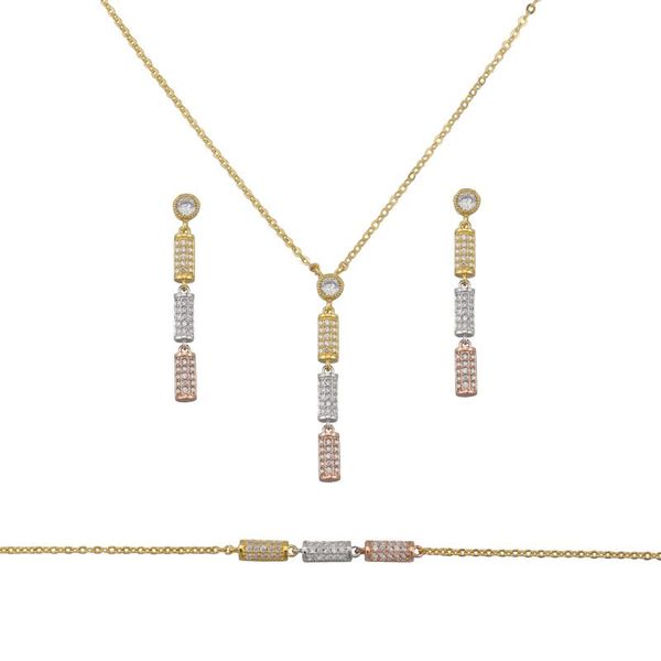 fashion classic cylindrical shape tricolor necklace earring bracelet jewelry set anniversary engagement girl gift jewelry s1443, Silver
fashion classic cylindrical shape tricolor necklace earring bracelet jewelry set anniversary engagement girl gift jewelry s1443, Silver