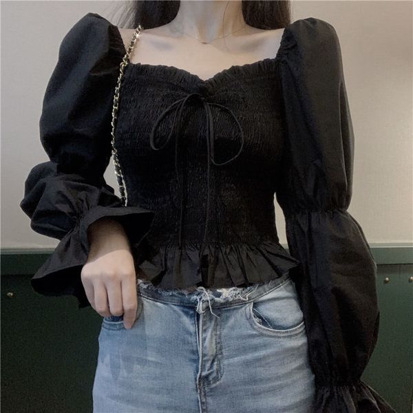 2020 new autumn women solid short blouses female square collar chiffon long slevee streetwear korean styles causal shirts w38, White
2020 new autumn women solid short blouses female square collar chiffon long slevee streetwear korean styles causal shirts w38, White
