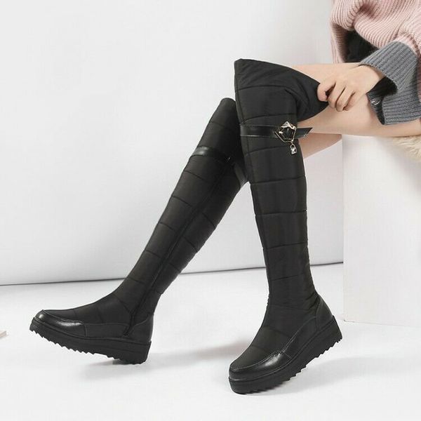 women's knee high boots fur lined snow boots platform round toe shoes side zip, Black
women's knee high boots fur lined snow boots platform round toe shoes side zip, Black