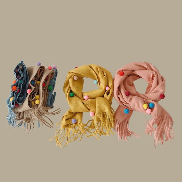2020 autumn and winter new children's cute monochrome cashmere scarf soft colorful ball fringed girls scarf a184, Blue;gray
2020 autumn and winter new children's cute monochrome cashmere scarf soft colorful ball fringed girls scarf a184, Blue;gray