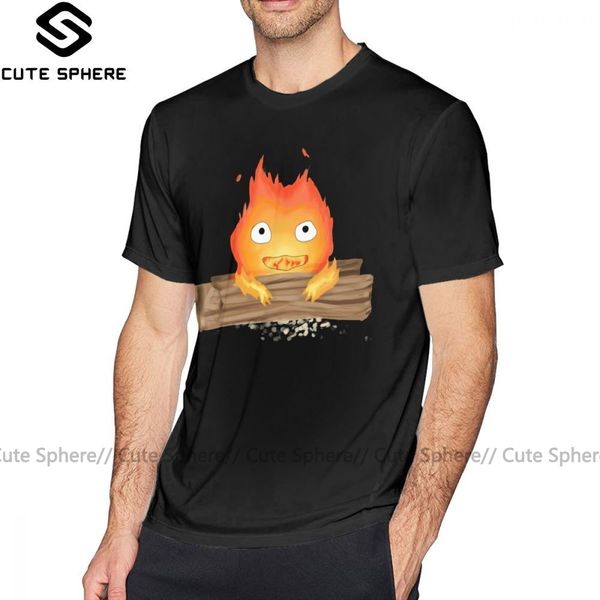 calcifer t shirt comfy calcifer t-shirt short-sleeve print tee shirt man basic 5x cotton cute tshirt