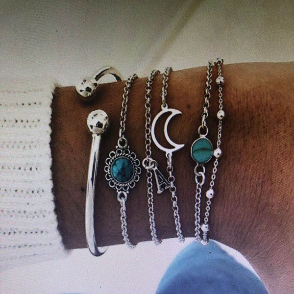 european and american style moon bracelet with cool english letter a bracelet five-piece set jewelry for female, Black
european and american style moon bracelet with cool english letter a bracelet five-piece set jewelry for female, Black