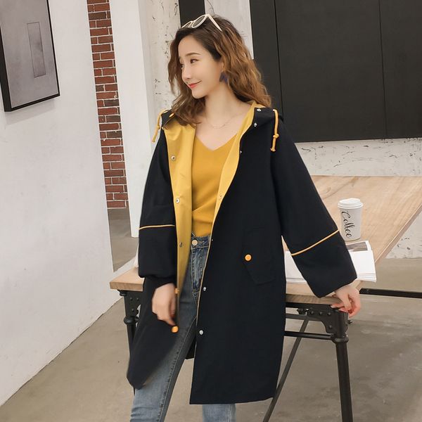 women's trench coats spring autumn loose long hooded female coat solid color lace up single breasted straight splice women windbreaker, Tan;black
women's trench coats spring autumn loose long hooded female coat solid color lace up single breasted straight splice women windbreaker, Tan;black