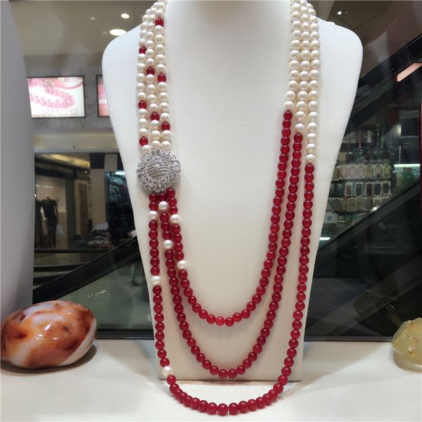 sell natural 3rows 8mm red 7-8mm white freshwater pearl micro inlay zircon sweater necklace jewelry gift for mom, Silver
sell natural 3rows 8mm red 7-8mm white freshwater pearl micro inlay zircon sweater necklace jewelry gift for mom, Silver