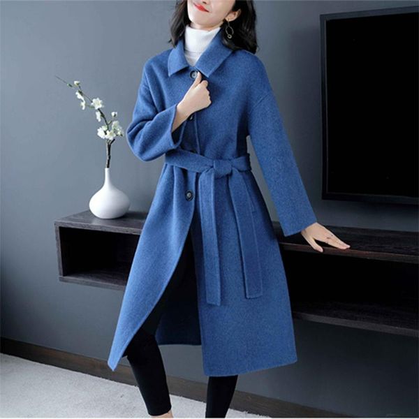 women 2020 autumn winter 100% wool classical design solid drop-shoulder belted jacket female double sided cashmere overcoat t153, Black
women 2020 autumn winter 100% wool classical design solid drop-shoulder belted jacket female double sided cashmere overcoat t153, Black