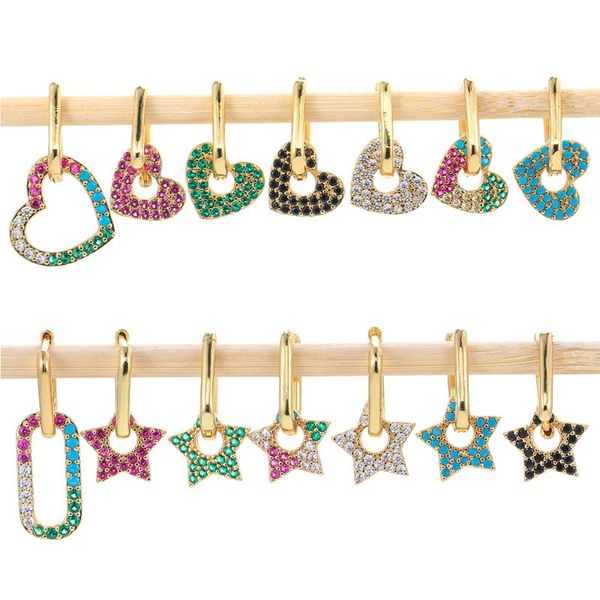 eyika 1 piece tendy mixing color hoop earring hollow heart star square with glossy earrings bohemian women zircon beach jewelry, Golden;silver
eyika 1 piece tendy mixing color hoop earring hollow heart star square with glossy earrings bohemian women zircon beach jewelry, Golden;silver