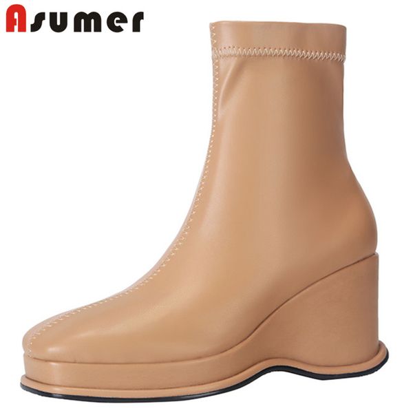 asumer 2020 new arrive ankle boots women stretch pu square toe zip wedges platform boots ladies casual shoes big size, Black
asumer 2020 new arrive ankle boots women stretch pu square toe zip wedges platform boots ladies casual shoes big size, Black