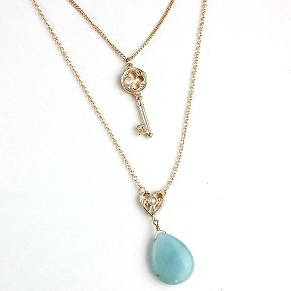 female key heart water drop pendant necklace women natural stone double layer love necklace pendant gold chain jewelry sne160069, Silver
female key heart water drop pendant necklace women natural stone double layer love necklace pendant gold chain jewelry sne160069, Silver