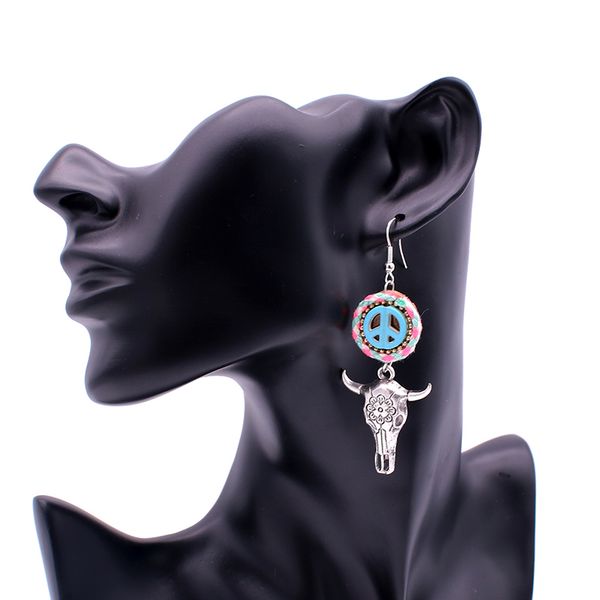 fashion vintage bohemian earrings peace symbol bull head earrings handmade jewelry lady charm drop for women, Silver
fashion vintage bohemian earrings peace symbol bull head earrings handmade jewelry lady charm drop for women, Silver