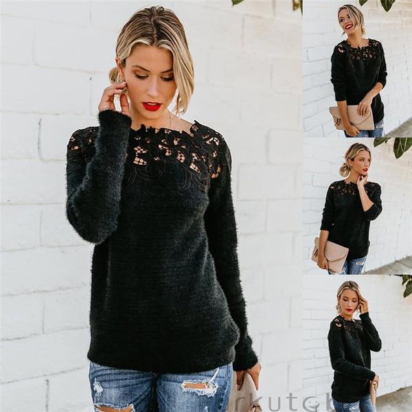 long sleeve knitwear lace floral collar winter women clothing womens loose knitted pullover sweater o neck, White;black
long sleeve knitwear lace floral collar winter women clothing womens loose knitted pullover sweater o neck, White;black
