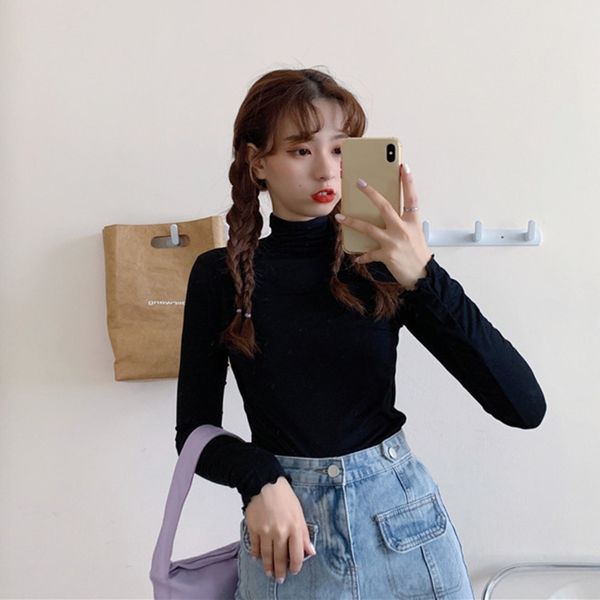 women's t-shirt wowomen autumn winter long sleeve turtleneck korean plain solid color basic pullover ruffles trim slim fit harajuku, White
women's t-shirt wowomen autumn winter long sleeve turtleneck korean plain solid color basic pullover ruffles trim slim fit harajuku, White
