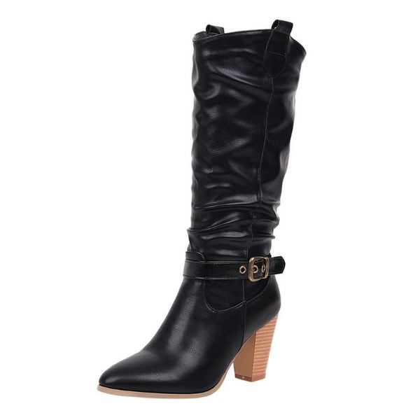 women long boots zip pointed toe footwear high heels female boots party shoes women 2020 new winter e2, Black