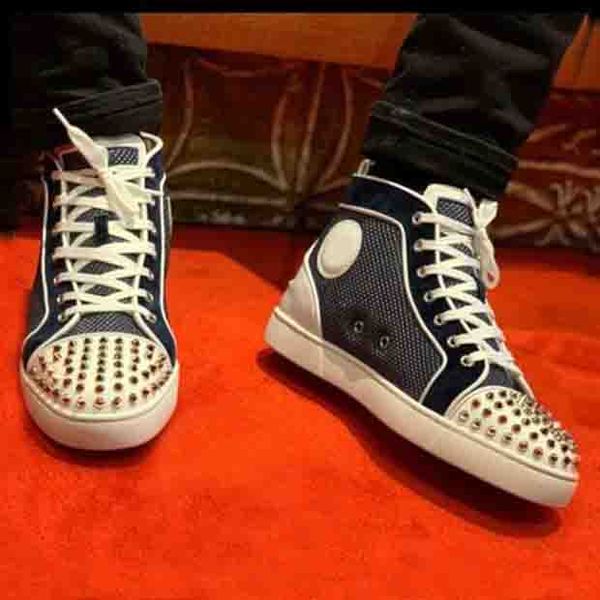 2020 fashion men's high sneaker red bottom spiked flats shoes,blended fabrics mesh breather studded street style bi-color plain leather, Black
2020 fashion men's high sneaker red bottom spiked flats shoes,blended fabrics mesh breather studded street style bi-color plain leather, Black