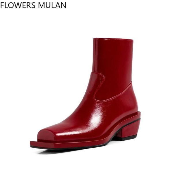 shiny red leather ankle boots for women chic square toe strange heels botas mujer side zipper shoes woman black beige zapatos
shiny red leather ankle boots for women chic square toe strange heels botas mujer side zipper shoes woman black beige zapatos