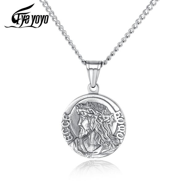 pendant necklaces eyeyoyo jesus round plate titanium steel men's necklace religious ornament, Silver
pendant necklaces eyeyoyo jesus round plate titanium steel men's necklace religious ornament, Silver