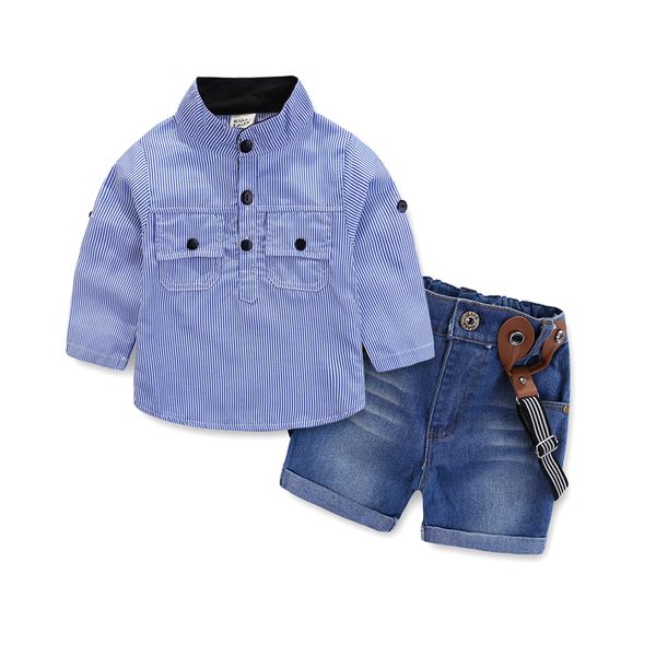kids clothes boys clothing set blue shirt+demin overalls 2pcs/set with pocket casual clothes, White
kids clothes boys clothing set blue shirt+demin overalls 2pcs/set with pocket casual clothes, White