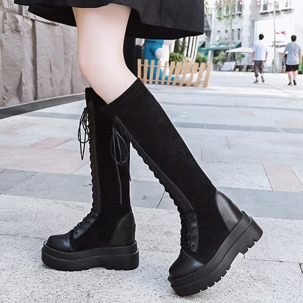 boots winter women chunky knee high height increasing platform booties nice autumn thick sole long female lace up, Black
boots winter women chunky knee high height increasing platform booties nice autumn thick sole long female lace up, Black