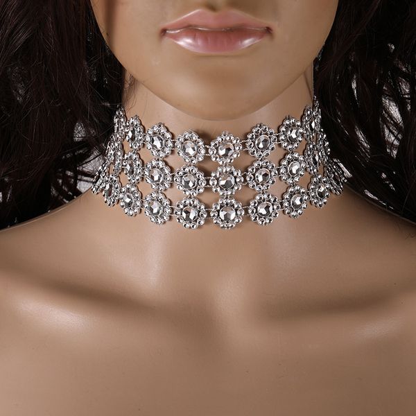 fashion elegant women's short money chain multi-layer rhinestone concave necklace jewelry party gift, Silver