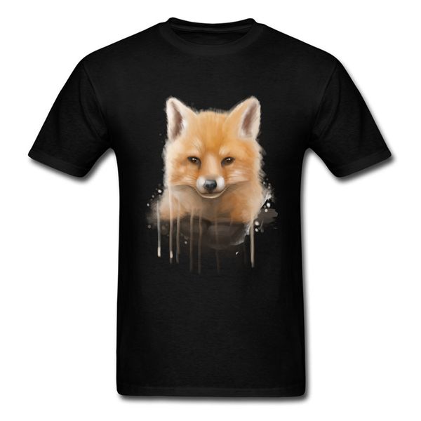 customized women men tees cute fox drawing round neck print t-shirts for men black fashion short sleeve summer tshirt