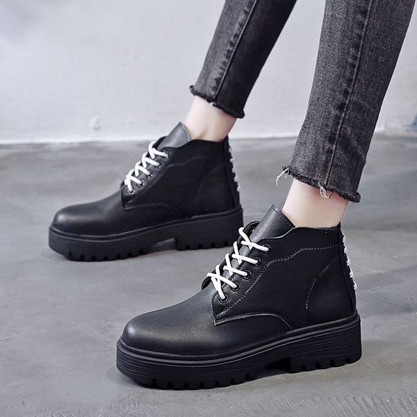 women motorcyle boots lace up platform shoes riding equestrian booties high sneakers leather casual shoes 2020 new 8586c, Black