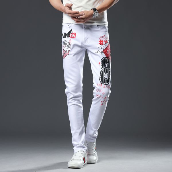 2020 fashion summer men's thin jeans slim fit pencil pants flexible white printing long trousers j34, Blue
2020 fashion summer men's thin jeans slim fit pencil pants flexible white printing long trousers j34, Blue