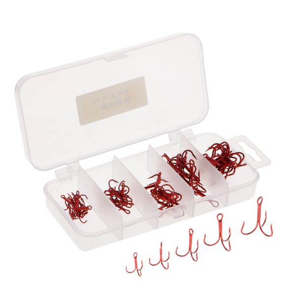 50pcs treble hooks high carbon steel barbed fishing hook with tackle box
