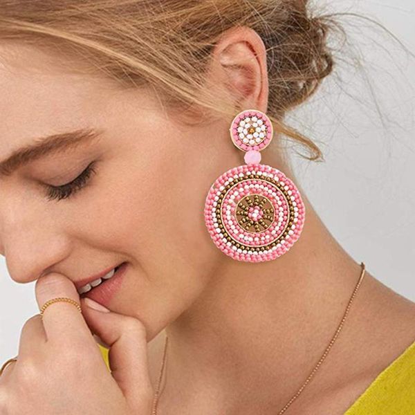 bohemian women beaded round charm statement earrings handmade woven jewelry gift, Silver
bohemian women beaded round charm statement earrings handmade woven jewelry gift, Silver