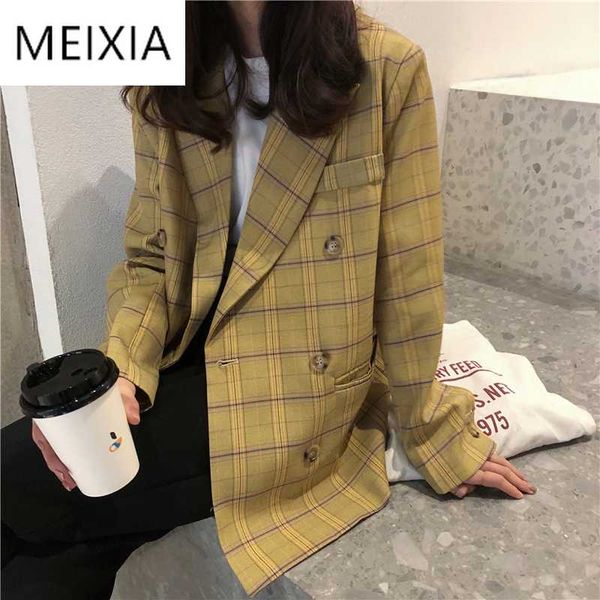 meixia 2020 spring autumn women casual suit coat turn-down collar double breasted pockets yellow plaid office lady suit coat, Black;brown
meixia 2020 spring autumn women casual suit coat turn-down collar double breasted pockets yellow plaid office lady suit coat, Black;brown