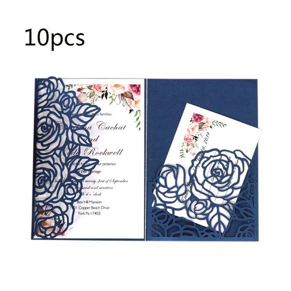 10pcs/pack tri-fold laser hollow plane rose dark blue / white / dark red beige gold pocket wedding business invitation cards
10pcs/pack tri-fold laser hollow plane rose dark blue / white / dark red beige gold pocket wedding business invitation cards
