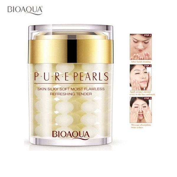 bioaqua pure pearl essence lazy face cream moisturizing face brightening serum facial removal skin care 60g, White 
bioaqua pure pearl essence lazy face cream moisturizing face brightening serum facial removal skin care 60g, White