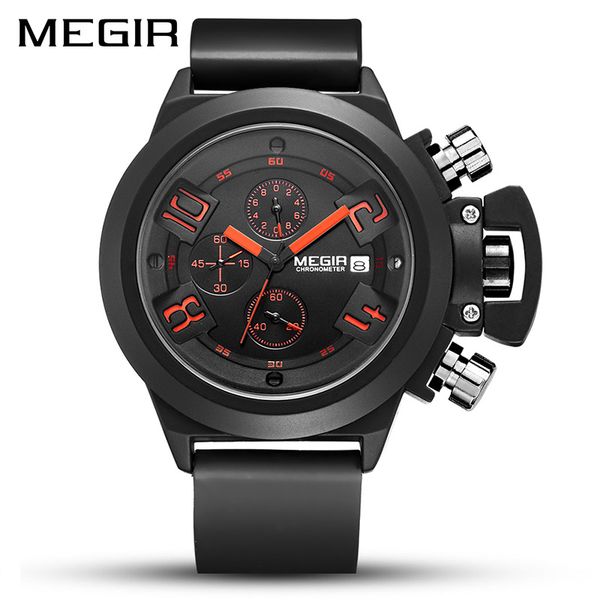 megir casual chronograph quartz watch men's 3d engraved big dial black silicone watches men waterproof sport watch man, Slivery;brown
megir casual chronograph quartz watch men's 3d engraved big dial black silicone watches men waterproof sport watch man, Slivery;brown
