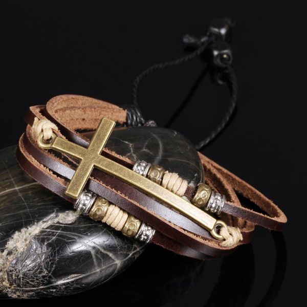 charm bracelets brown cross leather men's bracelet adjustable rope cowhide beaded bangles for fashion men wristband male jewelry, Golden;silver
charm bracelets brown cross leather men's bracelet adjustable rope cowhide beaded bangles for fashion men wristband male jewelry, Golden;silver