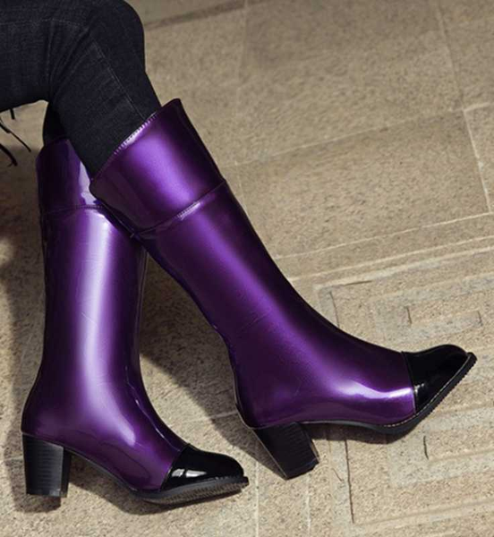 boots female high heel half knee round toe chunky mirror patent leather upper large size 48, Black
boots female high heel half knee round toe chunky mirror patent leather upper large size 48, Black
