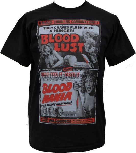 mens horror t shirt 1950's double bill b movie blood lust mania nudity cult