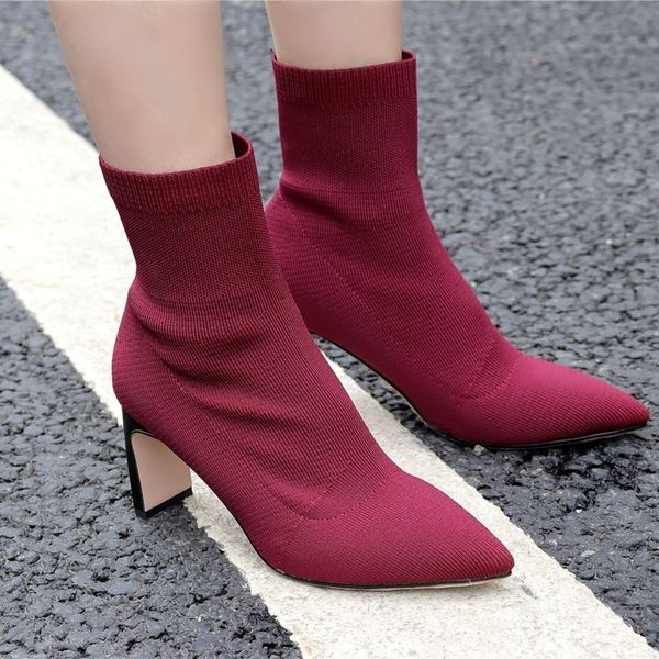 boots sock women stretch knitting square high heel ankle fashion black wine red pointed toe autumn winter ladies shoes
boots sock women stretch knitting square high heel ankle fashion black wine red pointed toe autumn winter ladies shoes