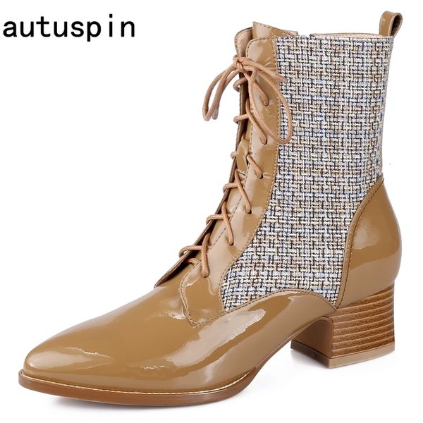 autuspin women classic patchwork boots 2020 winter patent leather ankle boots female thick heels pumps black casual shoes woman
autuspin women classic patchwork boots 2020 winter patent leather ankle boots female thick heels pumps black casual shoes woman