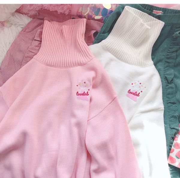 2020 autumn and winter women's cute love lab anime letters embroidery high collar turtle neck pink harajuku sweet knit sweater, White;black
2020 autumn and winter women's cute love lab anime letters embroidery high collar turtle neck pink harajuku sweet knit sweater, White;black