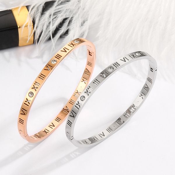 rose gold titanium steel bracelet women roman numerals inlaid with diamonds bracelet homme wedding jewelry bangle engagement gift with box, White
rose gold titanium steel bracelet women roman numerals inlaid with diamonds bracelet homme wedding jewelry bangle engagement gift with box, White