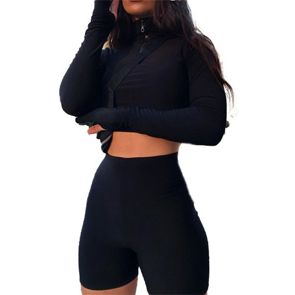 autumn women two piece outfits high neck long sleeve slim and solid color shorts casual pant 2 piece set matching sets, Gray
autumn women two piece outfits high neck long sleeve slim and solid color shorts casual pant 2 piece set matching sets, Gray