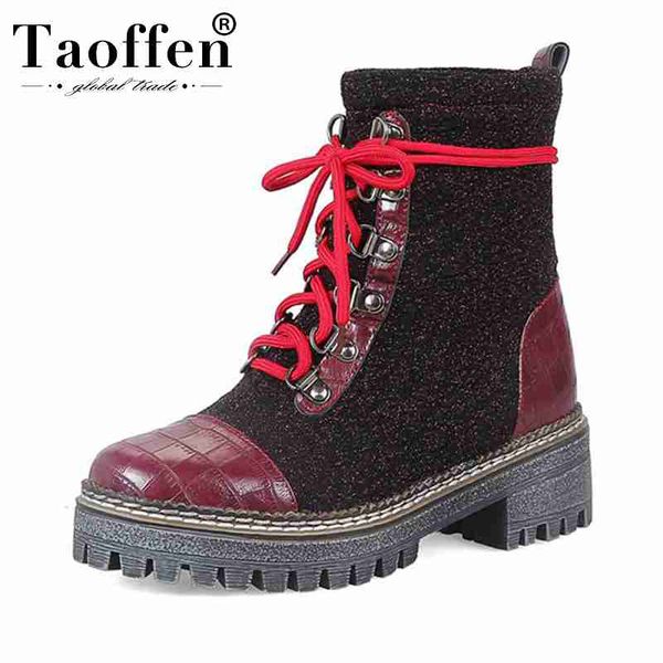 boots taoffen thick heel women ankle warm winter lace up non-slip shoes leather patchwork female footwear size 32-43, Black
boots taoffen thick heel women ankle warm winter lace up non-slip shoes leather patchwork female footwear size 32-43, Black